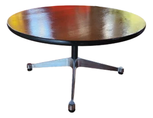 1960s Herman Miller Eames Round Walnut Coffee Table With Aluminum Base – Mid-Century Modern
