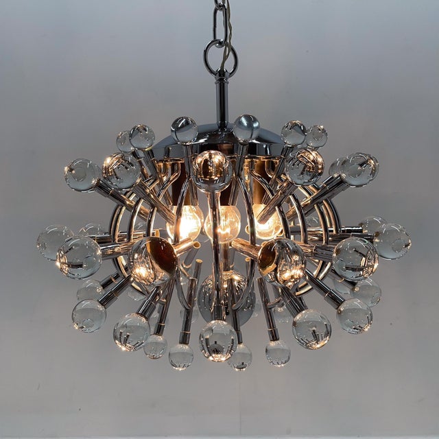 Italian Space Age Chrome and Crystal Glass Chandelier, 1970s For Sale - Image 13 of 14