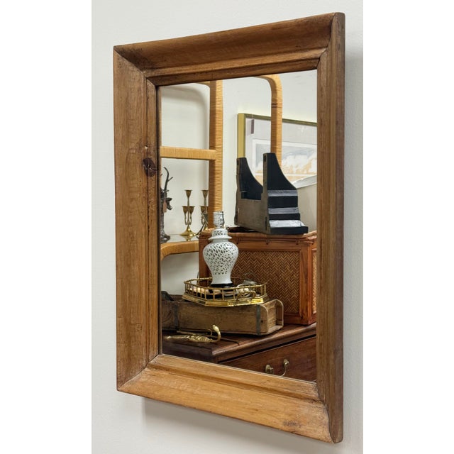 Antique Primitive Wood Framed Wall Mirror For Sale - Image 4 of 6