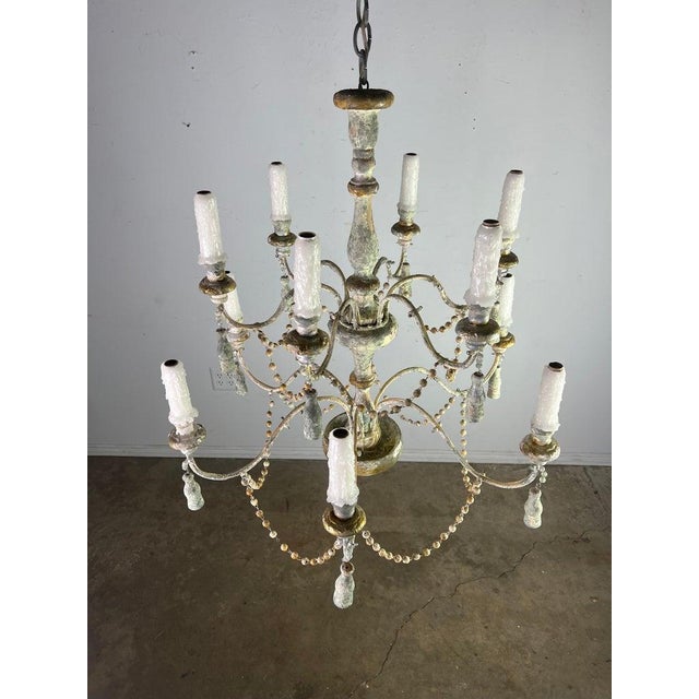 Distressed Twelve Light Chandelier by Melissa Levinson, Wood & Iron For Sale - Image 4 of 17