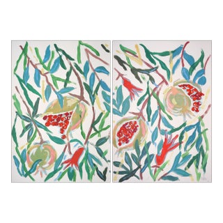 2026, Large Botanic Diptych, Ripe Pomegranates Diptych, Acrylic Paint on Watercolor Paper by Romina Milano For Sale