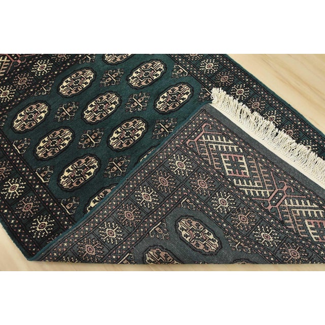 Bokhara Rug 3’7” X 5’11” Green Wool Tribal Hand-Knotted Oriental Carpet For Sale - Image 11 of 12
