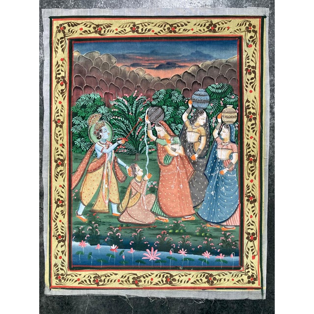 Indian Painting on Silk Depicting Libation, 1960s For Sale - Image 13 of 13