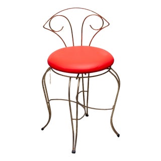Mid-Century Modern Brass Vanity Chair with Red Leather Seat, France, 1950 For Sale