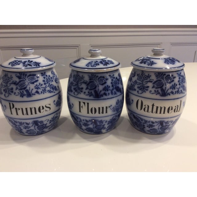 Antique Flow Blue Blue Onion Kitchen Canisters Germany Set Of 3