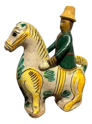 19th Century Spanish Talavera Glazed Ceramic Horse And Rider