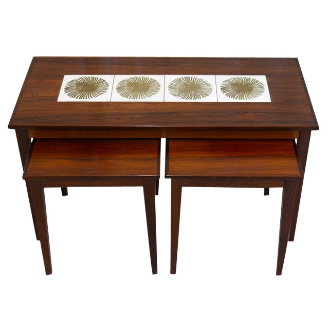 Danish Rosewood & Ceramic Tile Nesting Tables, 1960s, Set of 3 For Sale