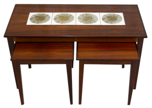 Danish Rosewood & Ceramic Tile Nesting Tables, 1960s, Set of 3