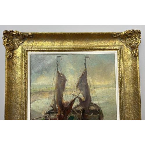 Metal Coastal Boats, Oil, Framed For Sale - Image 7 of 17