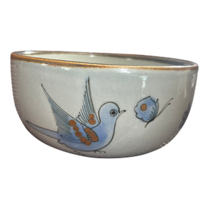 1990s Tonala Vegetable Serving Bowl With Bluebirds, Butterflies, and Flowers