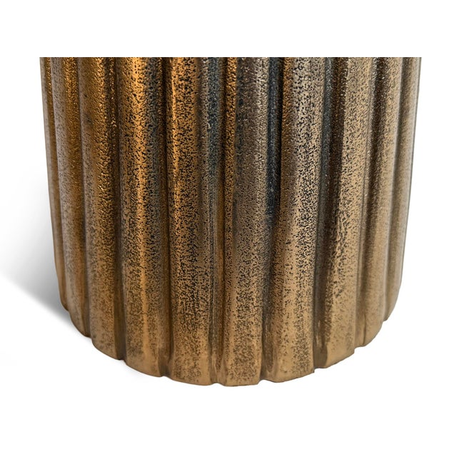Metal Small Marble Fluted Brass Side Table For Sale - Image 7 of 9