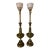 Vintage Rembrandt Lamp Company Hollywood Regency / Mid-Century Tall Buffet Lamps in Olive Green and Antiqued Brass With Frosted Glass Shades - a Pair For Sale