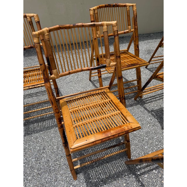 1970s Set of 8 Campaign Bamboo Tortoiseshell Folding Chairs For Sale - Image 11 of 12