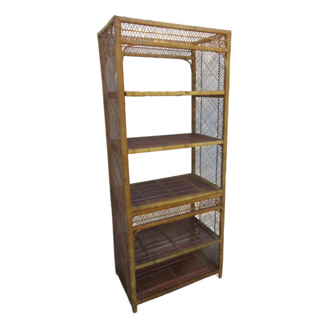 Bamboo Wicker Rattan Display Shelving Unit Etagere 6160 For Sale