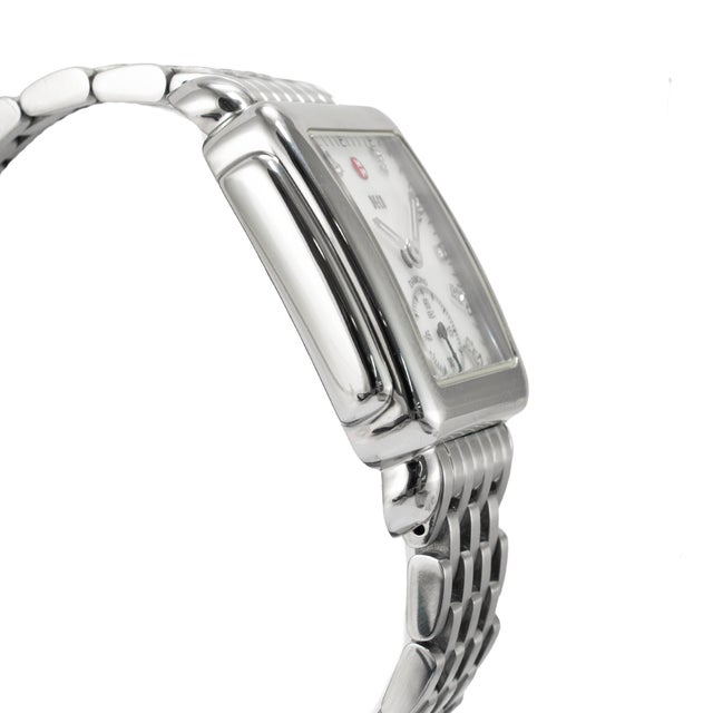 Modern Michele by Fossil Deco 29mm Mww06v00a0046 Diamond Mop Dial Steel Quartz Watch For Sale - Image 3 of 10