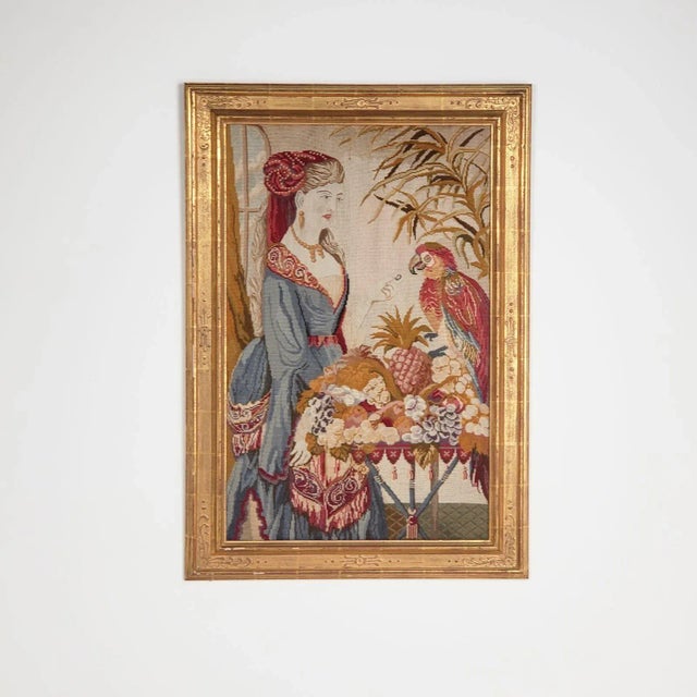 Framed Needlepoint Picture of a Victorian Lady, England Circa 1880 For Sale In San Francisco - Image 6 of 6