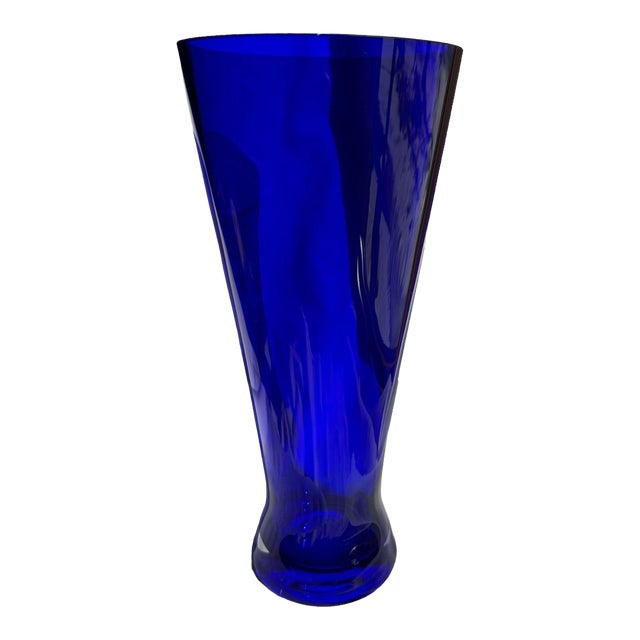 1990s Cobalt Blue Hand Blown Vase, Made in Poland For Sale