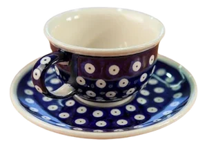 Cups with Krokus Saucer from Zakłady Ceramiczne Bolesławiec, Set of 4
