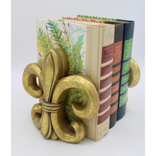 Plastic Vintage French Golden Fleur De Lis Bookends For Sale - Image 7 of 11