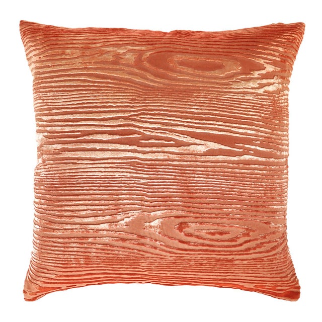 Contemporary Kevin O'Brien Woodgrain Faux Bois Mango Cut Velvet 22" Pillow For Sale - Image 3 of 3
