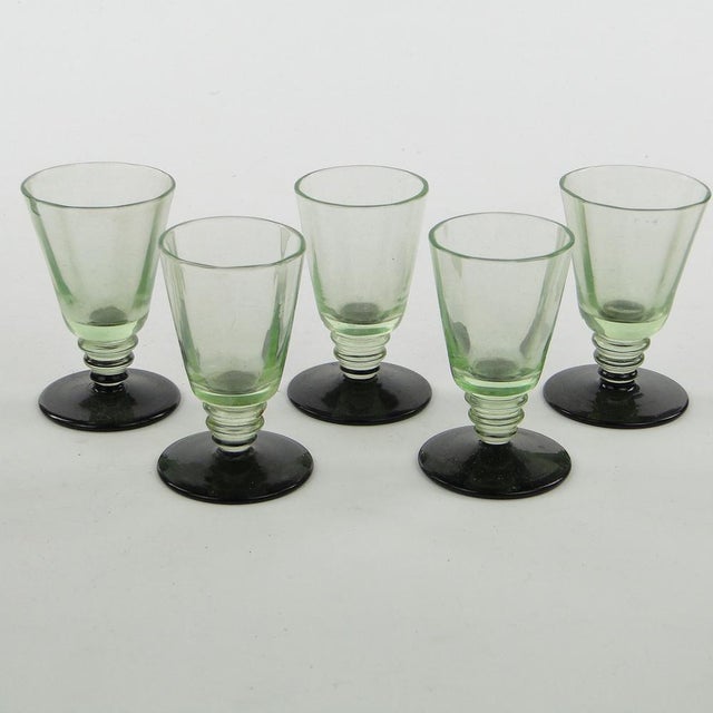 Art Deco Vodka Shot Glasses attributed to Hortensja Glassworks, Poland, 1950s, Set of 5 For Sale - Image 10 of 17