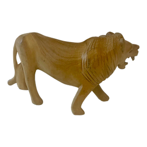 Vintage Kamba Carved Wooden Lion Sculpture