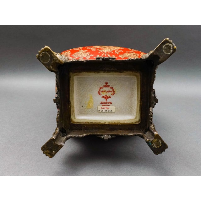 Bronze Mid 20th Century Mark Roberts Floral Porcelain & Bronze Footed Vase For Sale - Image 8 of 9