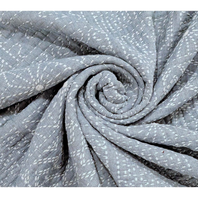 Japanese Vintage Japanese Hand-Stitched Lined Sashiko Indigo Cotton Fabric - 6.5 Yards For Sale - Image 3 of 7