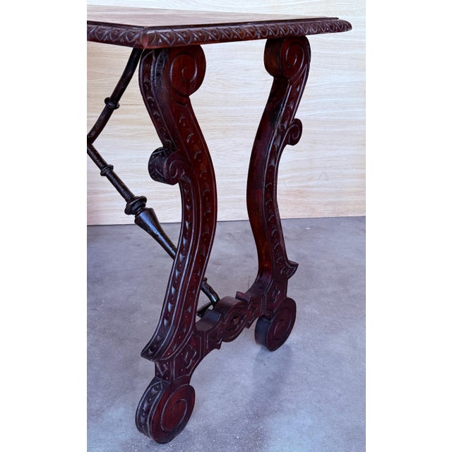 19th Century Ebonized Baroque Spanish Side Table with Lyre Legs For Sale - Image 4 of 18