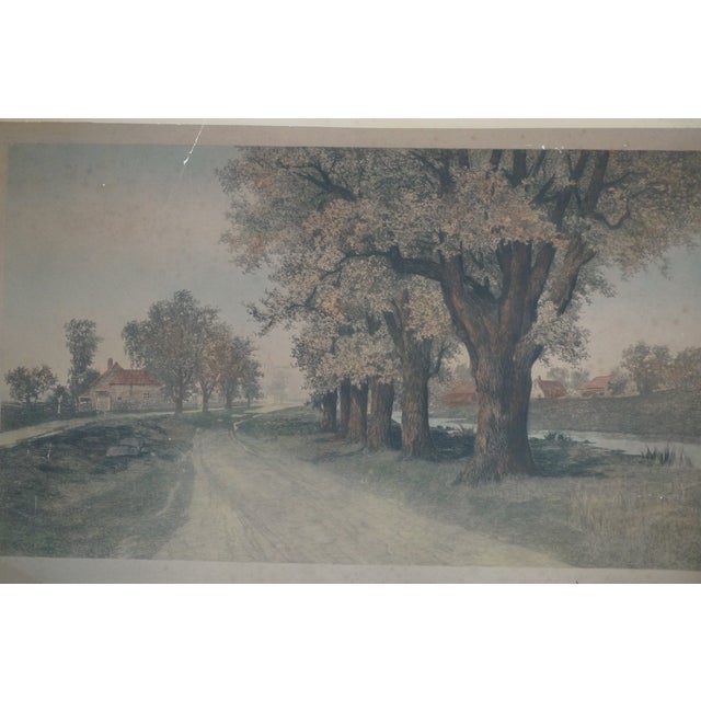Antique Ernest C Rost the Old Elm Road Colored Country Landscape Etching 30" For Sale - Image 6 of 13