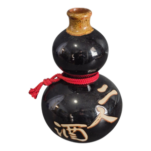 Late 20th Century Asian Japanese Brown Pottery Sake "Tokkuri" Gourde Shaped Decanter
