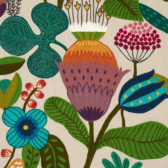 Traditional Schumacher Modern Botanical Embroidery Fabric In Paradise For Sale - Image 3 of 5