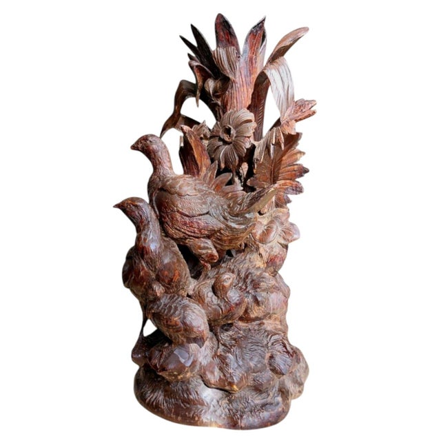 Wood Black Forest Vase with Flowers and Four Birds, 1890s For Sale - Image 7 of 11