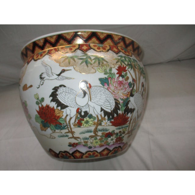 Chinese Vintage Chinese Satsuma Crane Design Koi Fish Bowl /Planter /Cachepot For Sale - Image 3 of 7
