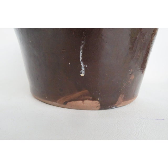 1899 Handmade Pottery Dish Dark Brown Glaze Salt Crock Bowl With Lip For Sale In Miami - Image 6 of 12