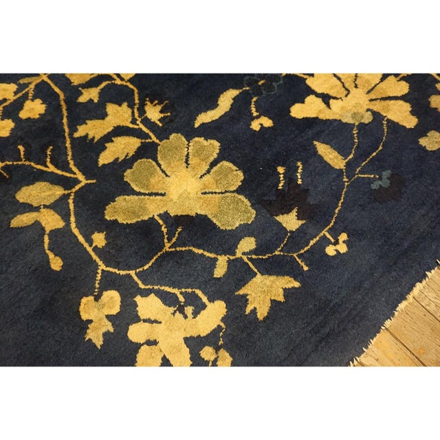 Art Deco Navy Blue Vase Floral Deco 1920s Antique Chinese Peking Room Size Knotted Rug For Sale - Image 3 of 10
