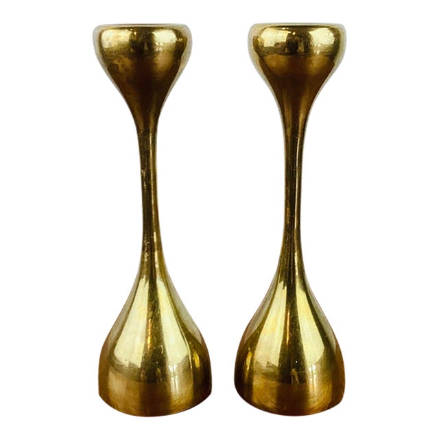 Vintage 1970s Modern Brass Pair of Candle Holders For Sale