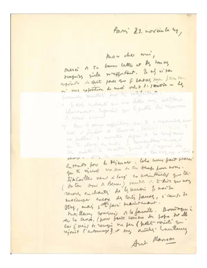 Original Signed Letter by André Masson - 1940s - Surrealism 1949