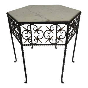 1960s Vintage Iron and Marble End Table