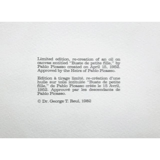 Cubism "Buste De Petite Fille" 1980s Pablo Picasso Estate Lithograph For Sale - Image 3 of 3