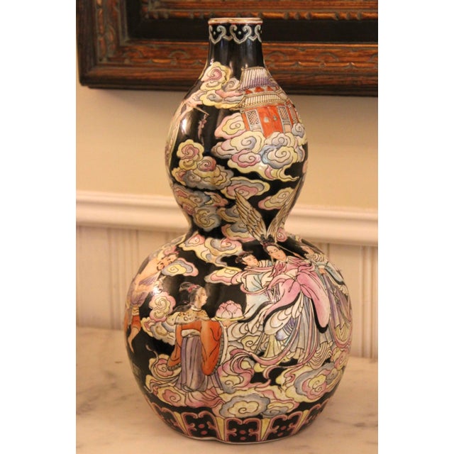 Antique Chinese Famille Noir Porcelain Vase, Double Gourd Shape, Qing Dynsty 15" For Sale - Image 12 of 13
