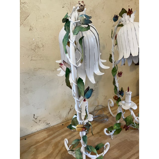 Pair of Vintage Italian Tulip Shade Floral Table Lamps For Sale - Image 13 of 18