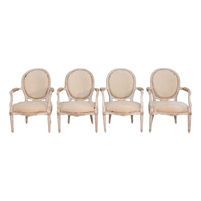 Set of Four Louis XVI Painted Armchairs, France, circa 1770–1780 For Sale