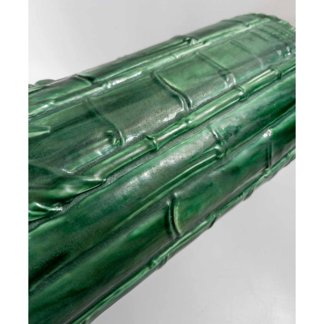 Green 20th Century Japanese Faux Bamboo Green Glazed Pottery Umbrella Stand or Cane Holder For Sale - Image 8 of 15