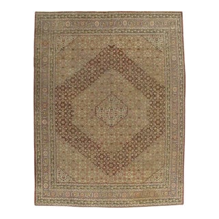 Antique Tabriz Carpet, Handmade Persian Rug in Masculine Gold, Brown and Taupe For Sale