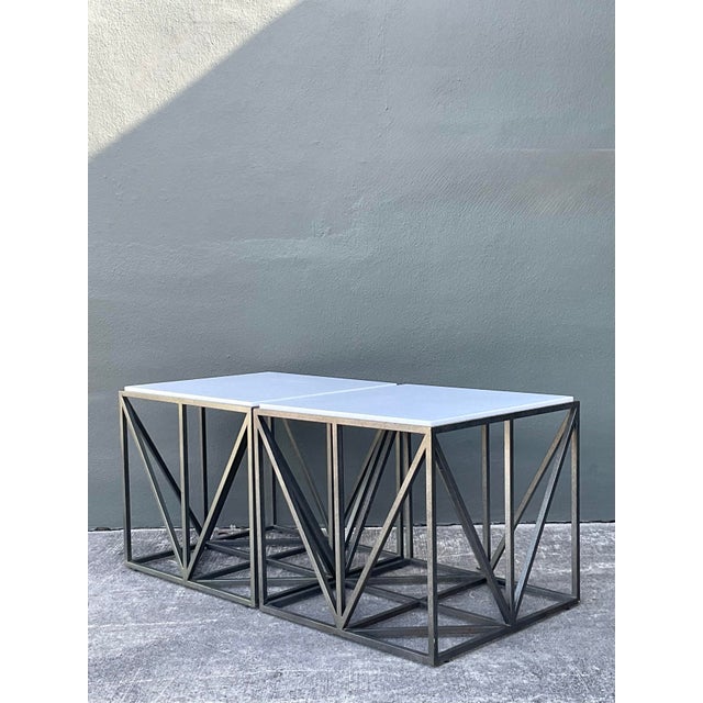 Vintage Marble Top Aluminum Side Tables - A Pair For Sale - Image 10 of 12