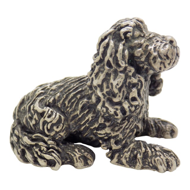 Vintage Italian Handmade Genuine Silver Sitting Dog Large Miniature Figurine Sculpture, Made in Tuscany (Arezzo) For Sale