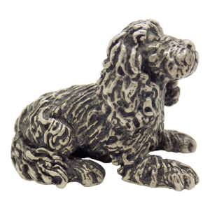 Vintage Italian Handmade Genuine Silver Sitting Dog Large Miniature Figurine Sculpture, Made in Tuscany (Arezzo)