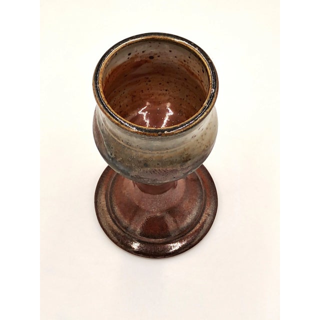 Vintage Handmade Artisan Brown Luster Studio Pottery Goblet For Sale - Image 6 of 7