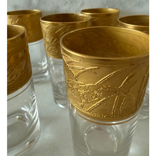 Gold Vintage Cambridge Tumblers With Etch Gold Bird Design - Set of 6 For Sale - Image 8 of 11